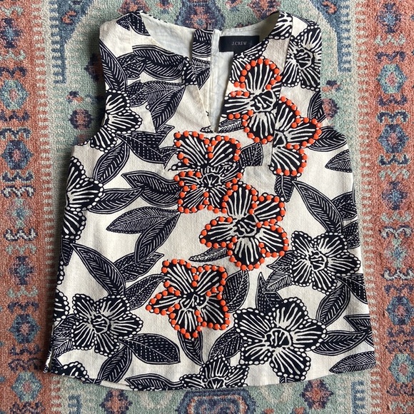 J. Crew sleeveless shell tank embellished notched collar tropics vacation top 2 - Picture 15 of 16